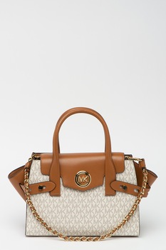 Michael Kors, Geanta de piele ecologica, cu bareta de umar si model monograma Carmen, Maro nisip Michael Kors, Geanta de piele ecologica, cu bareta de umar si model monograma Carmen, Maro nisip