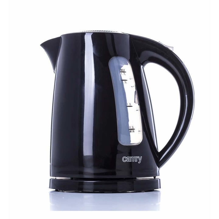 Eлектрическа кана, 1.7L капацитет, 2200W мощност, светлина, ротационна основа, черен