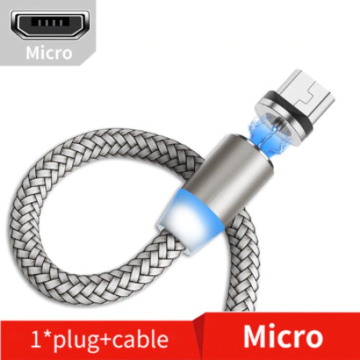 Магнитно заряден кабел Micro USB olaf, 2 метъра, Сив