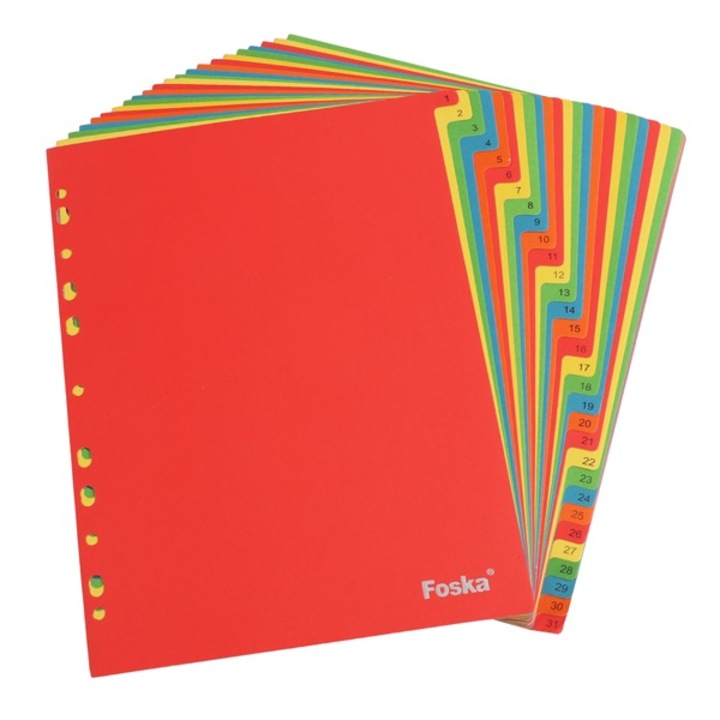 Index Plastic Color, Numeric 1-31, Extra Wide, A4+, 125 Microni, Optima