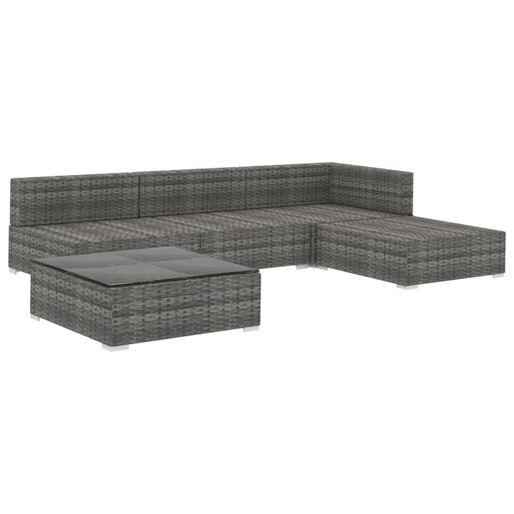 vidaXL 5-részes szürke polyrattan kerti bútorszett párnákkal 39.55 kg 46783