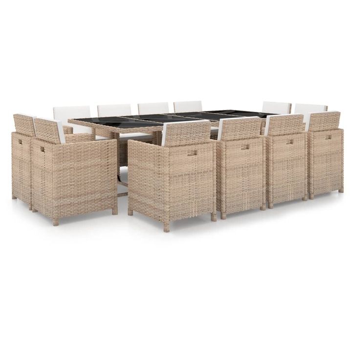 Set mobilier de exterior cu perne vidaXL, 13 piese, bej, poliratan