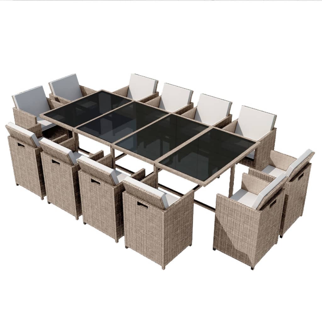 Set mobilier gradina/terasa/exterior 13 piese, vidaXL, Poliratan, 225 x 109 x 74 cm, Bej