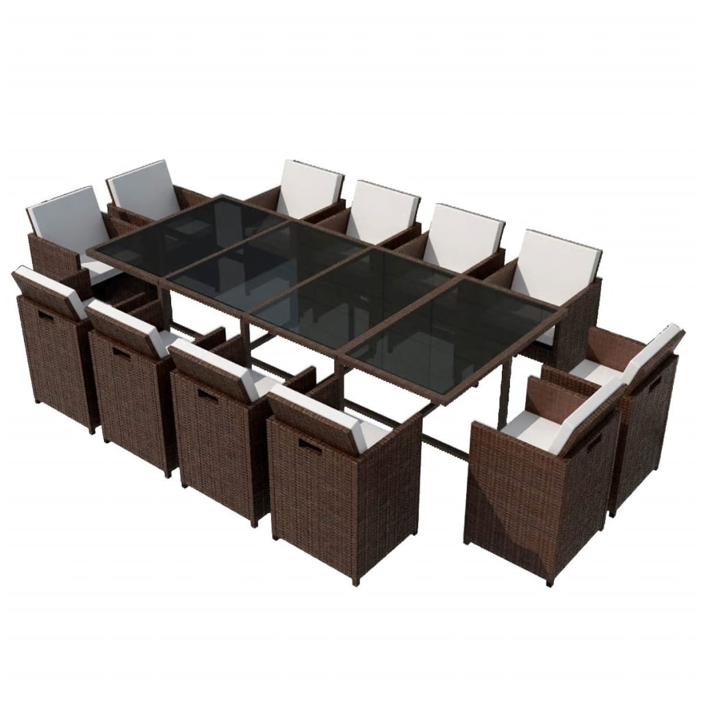 Set mobilier gradina/terasa/exterior 13 piese, vidaXL, Poliratan, 225 x 109 x 74 cm, Maro