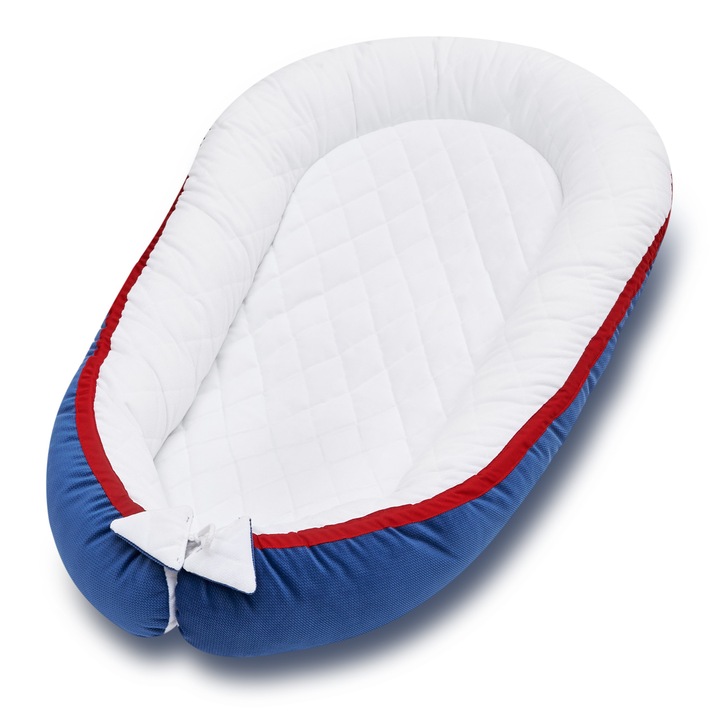 Мултифункционално бебешко гнездо Bellochi La marine, Двустранно, Полиестер, Бял/Син