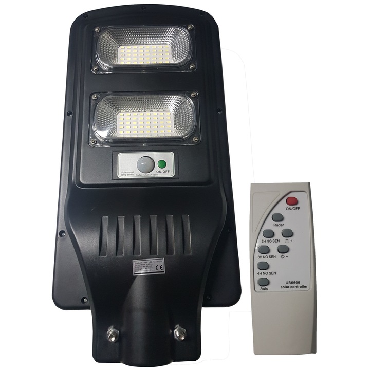 Lampa solara stradala 60W cu panou solar, acumulator, senzor de miscare, LED