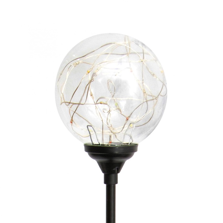 Lampa solar cu glob sticla si ghirlanda microLED-uri colorate, Home