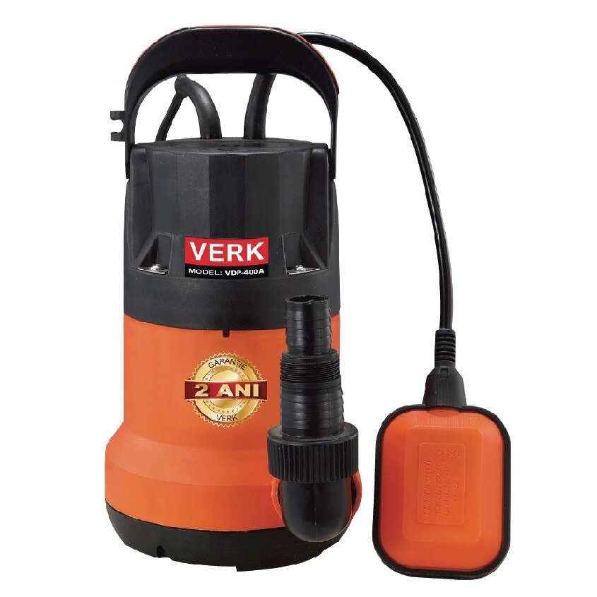 Pompa submersibila de apa murdara cu plutitor Verk VDP-400A, 400 W, 7500 l/h, 5 m inaltime refulare, 6.5 m adancime absorbtie