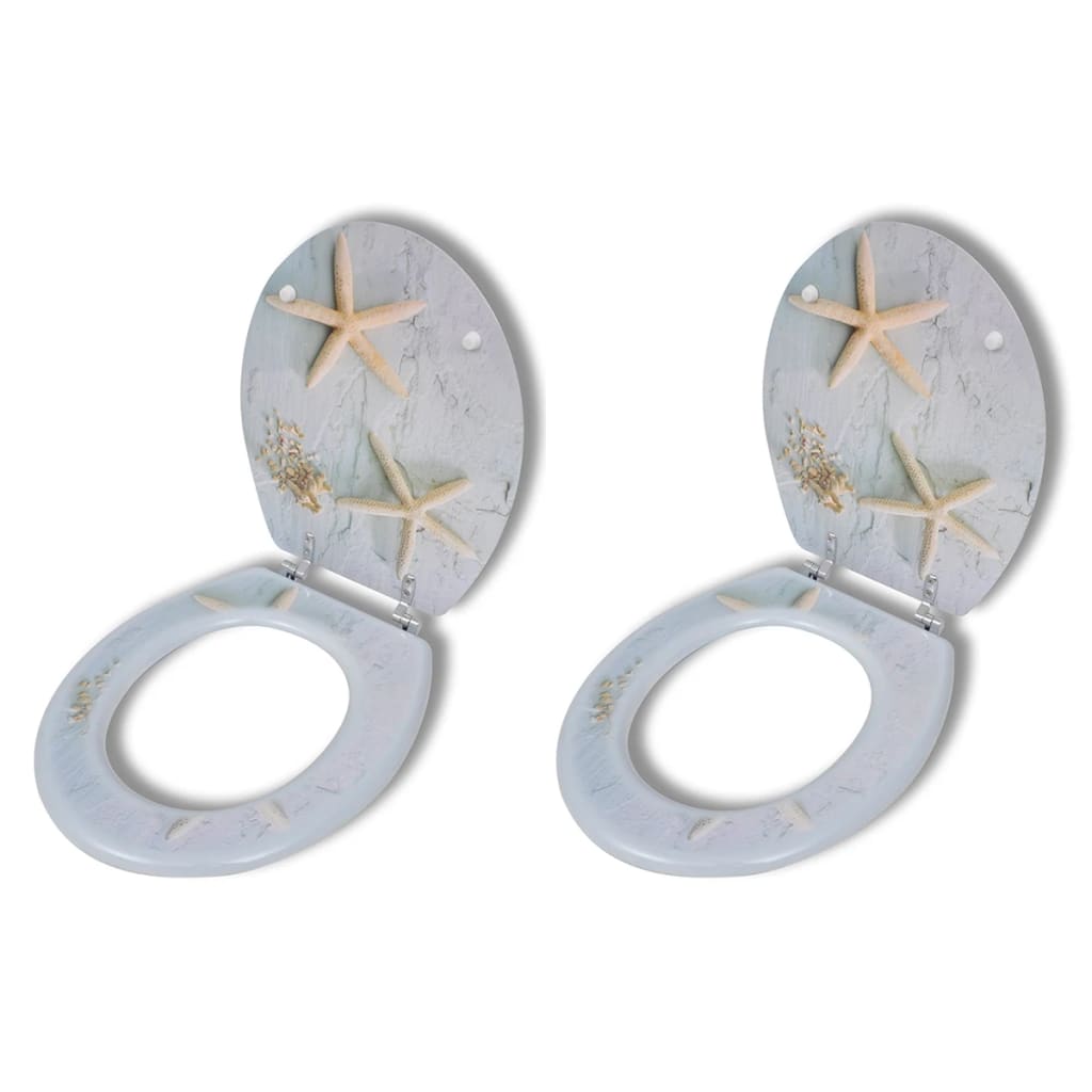 Set 2 capace de WC, vidaXL, model stea de mare, MDF, Gri