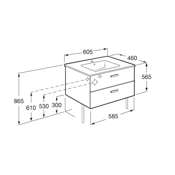 Mobilier Unik VICTORIA Roca 600mm cu lavoar , 2 sertare, alb lucios