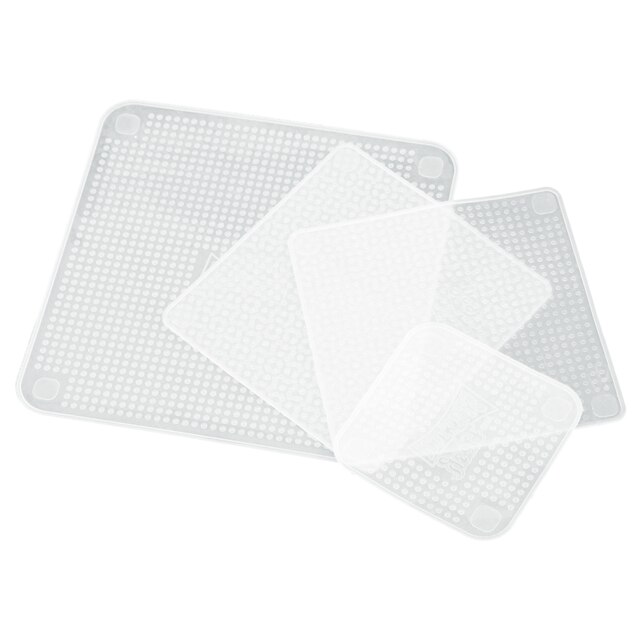 Set 4 capace flexibile din silicon, transparent, patrate