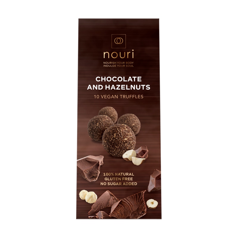 Cutie cu 10 trufe vegane, Nouri, Ciocolata si alune, 100 g