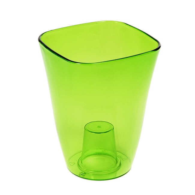 Ghiveci decorativ Lamela, Flora, 12.7x12.7 cm, verde transparent
