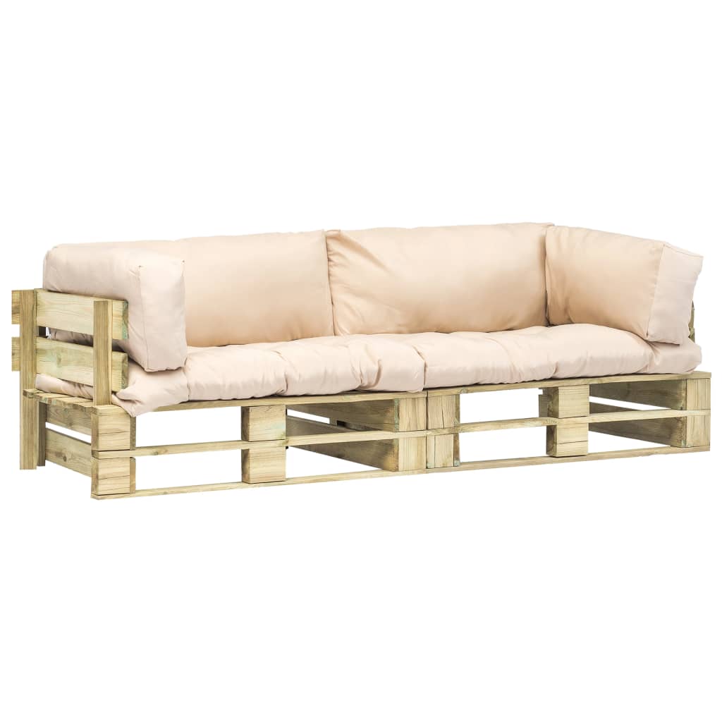 Set 2 piese canapea de exterior/gradina, vidaXL, Paleti, 220 x 66 x 65 cm, Maro/Bej