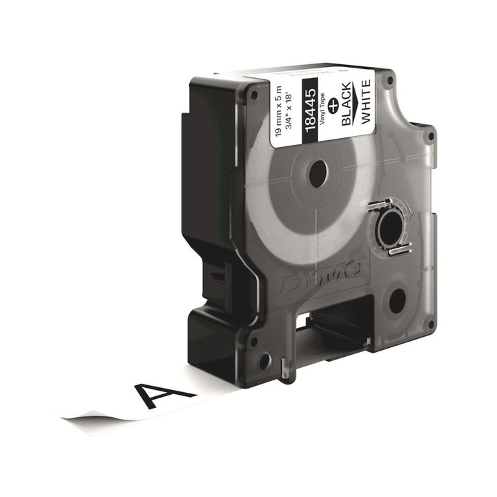 Etichete industriale, DYMO 18445 ID1 vinil, 19mm x 5.5m, negru/alb