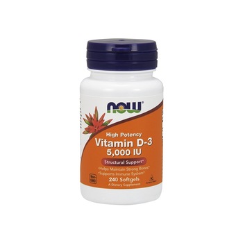 Supliment nutritiv Now, Vitamina D-3 5000IU, 240 capsule moi Supliment nutritiv Now, Vitamina D-3 5000IU, 240 capsule moi