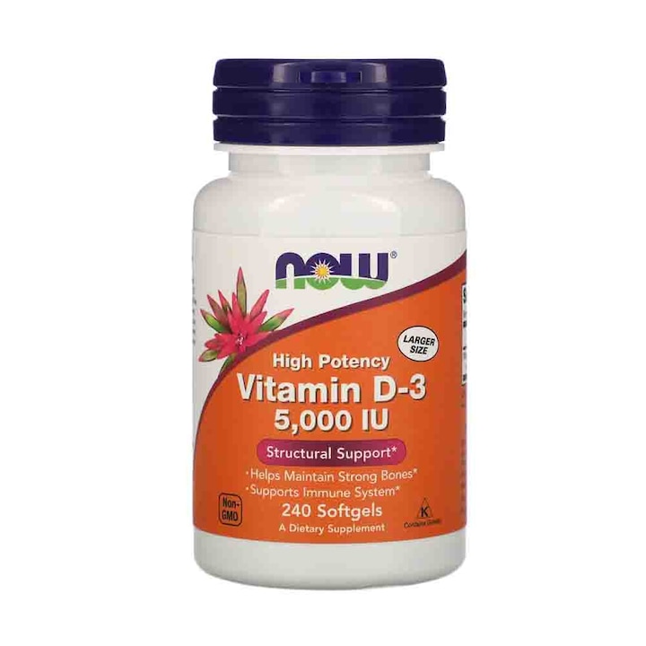 Now Foods Vitamina D3 5000 IU (Impotriva osteoporozei, dureri oase) 240 Capsule