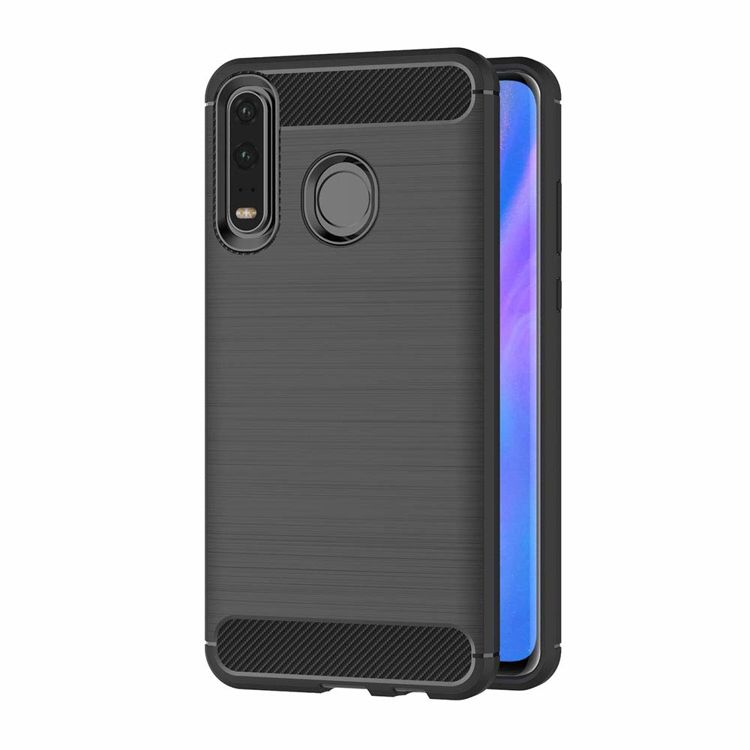 Husa de protectie din silicon cu insertii de carbon pentru Huawei P30, Negru