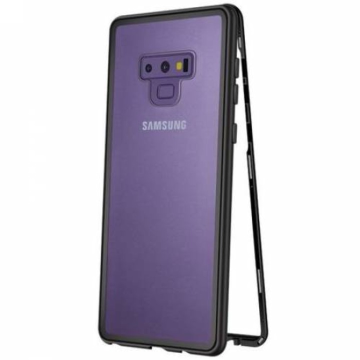 Стъклен кейс с магнитна рамка за Samsung Galaxy S8 Plus, Черен/Прозрачен