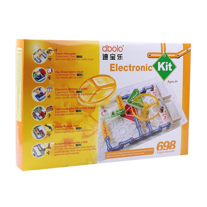 Kit Circuite Electronice pentru Copii Dbolo 698, Educativ, STEM, 698 Experimente, 54 piese