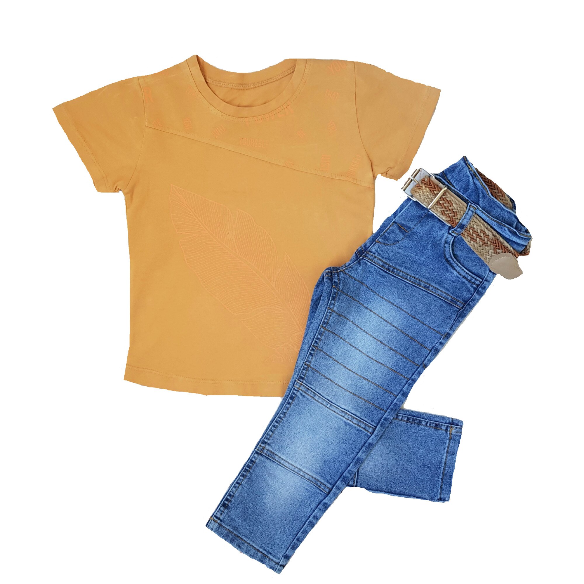 Compleu casual 2 piese baieti, galben/albastru, varsta 3 ani, 98 cm