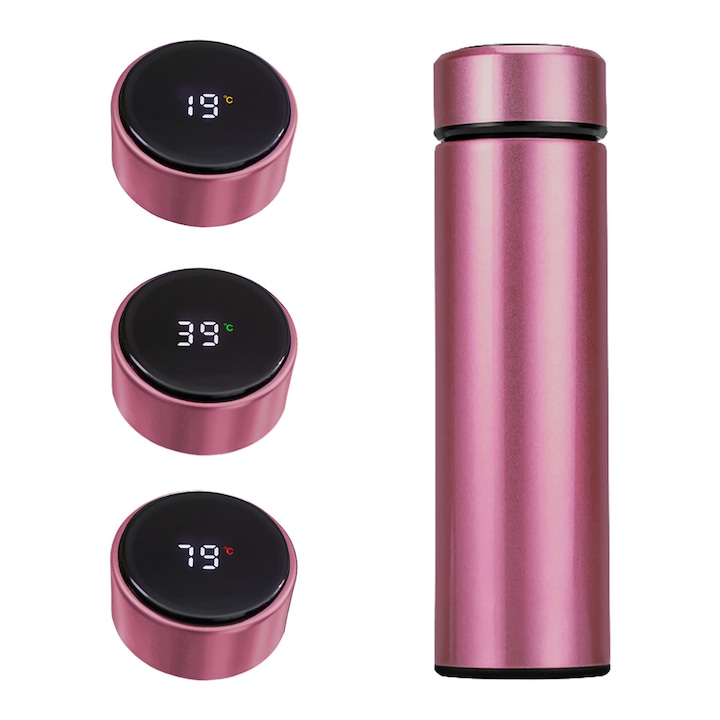 Термос със сензор за температура Nextool MTS-501, 500 мл, LED дисплей, Неръждаема стомана 304, BPA-Free, Цедка за чай, Пепел от рози