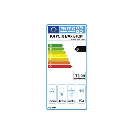 Hota incorporabila decorativa Hotpoint HHVP 6.6F LM K, Putere absorbtie 647 mc/h, Clasa B, Negru/Inox