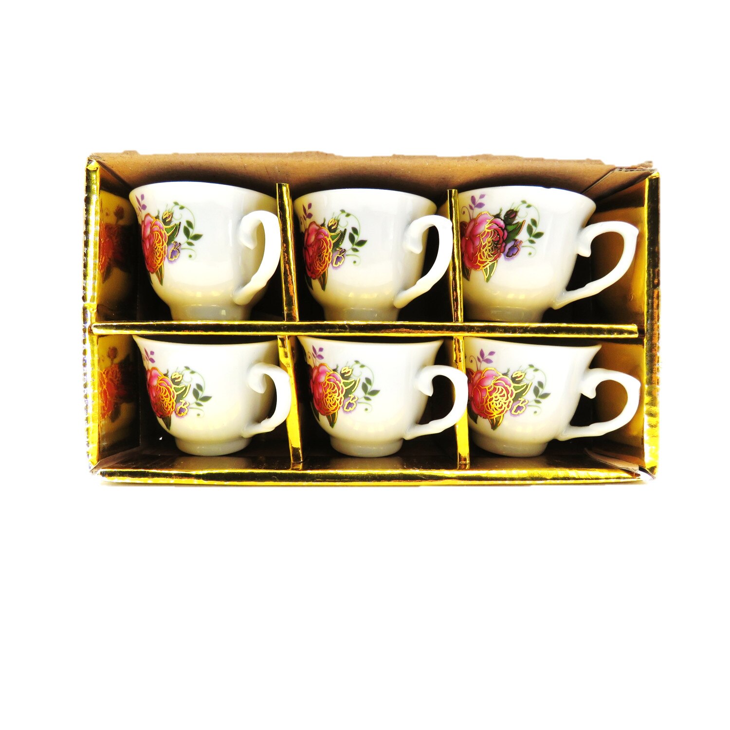 Set 6 cesti aurii, model floral,5.5cm