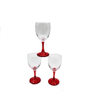 Set 6 pahare de sticla cu picior rosu , 15 cm Set 6 pahare de sticla cu picior rosu , 15 cm