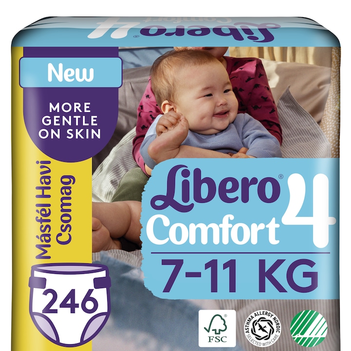 Libero Comfort 4 másfél havi pelenkacsomag, 7-11 kg, 246 db