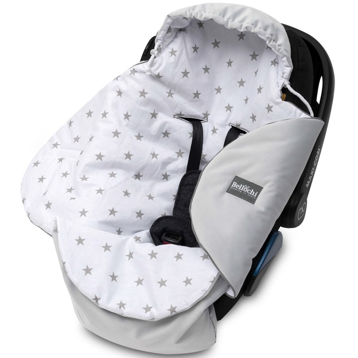 Paturica de infasat pentru scaun auto. Paturica de infasat pentru calatorie 90x90 alb/gri Nunki Star - Bellochi