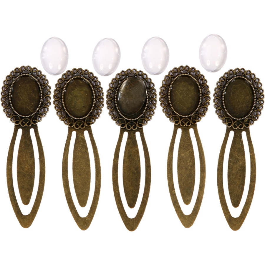 Set 5 semne de carte metalice cu piatra din sticla, 9 x 3 cm