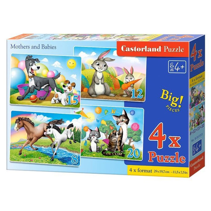 Castorland puzzle, 4 az 1-ben, Anyák és kölykök, 8, 12, 15, 20 darab