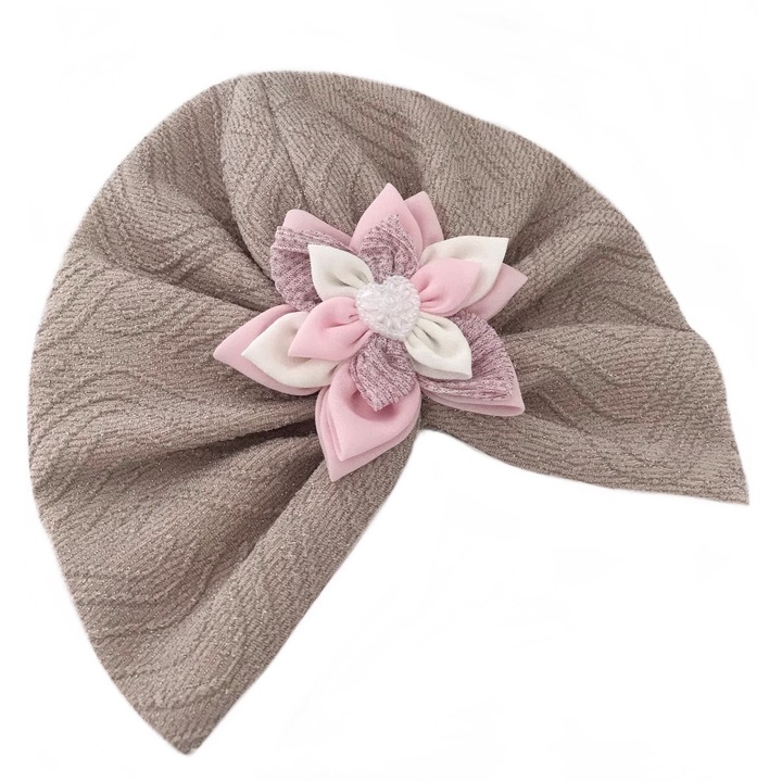 Turban roz prafuit cu floare roz alb, Roz prafuit