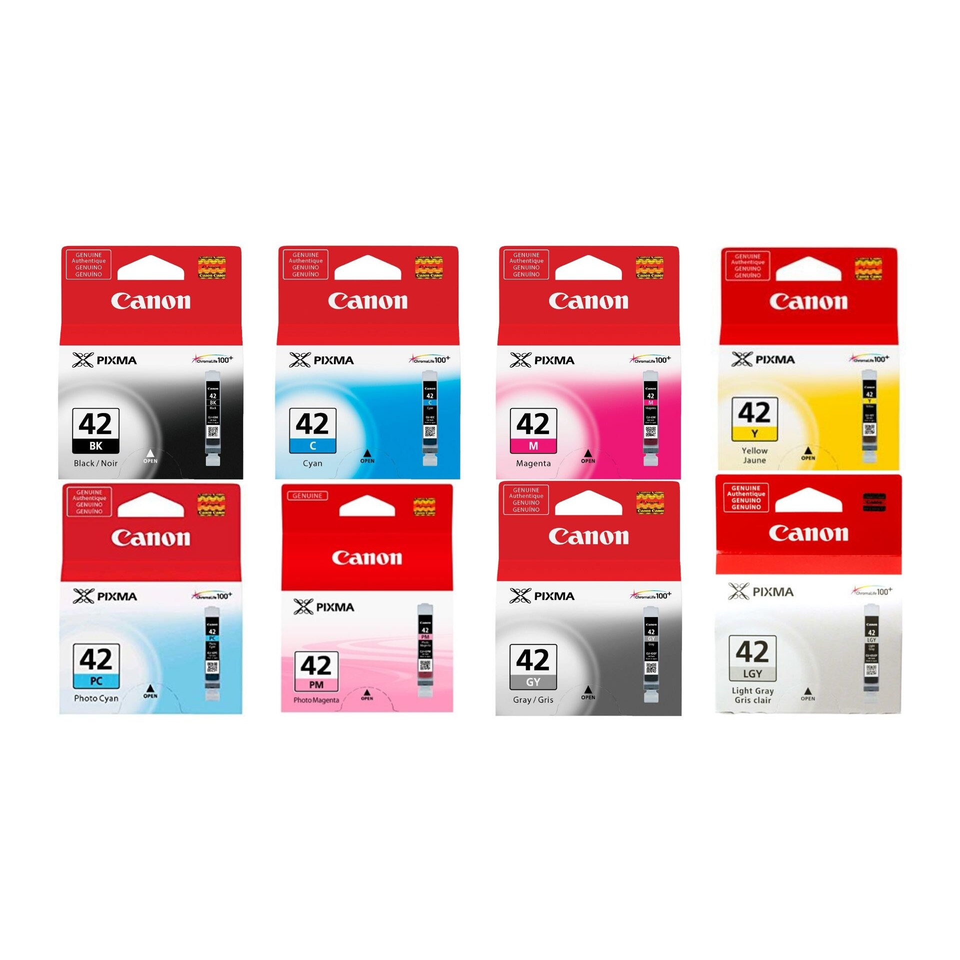 Pachet cartuse cerneala CLI-42BK negru CLI-42C cyan CLI-42M magenta CLI-42Y galben CLI-42PC cyan foto CLI-42PM magenta foto CLI-42GY gri CLI-42LGY gri deschis Canon original