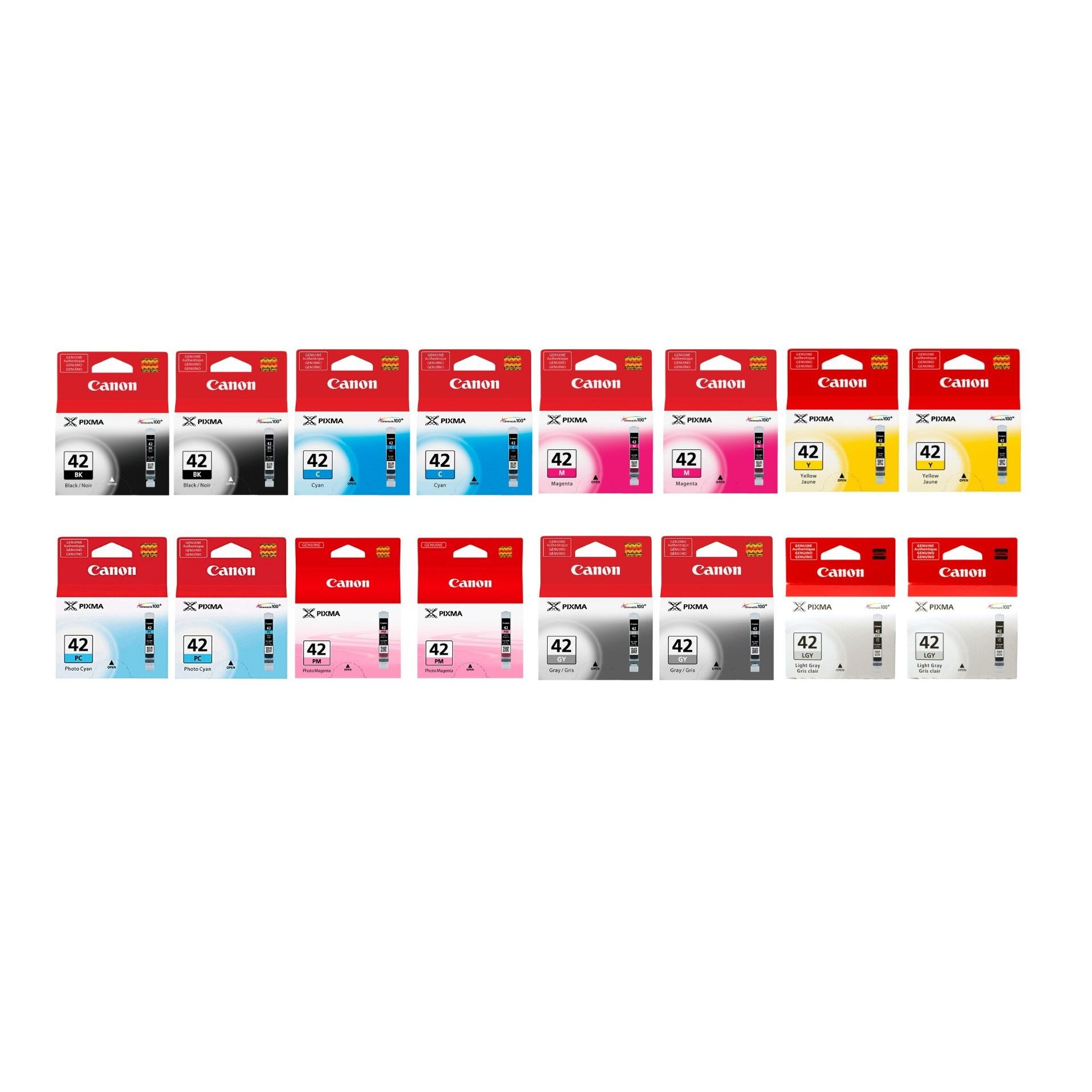 Pachet cartuse cerneala CLI-42BK negru x2 CLI-42C cyan x2 CLI-42M magenta x2 CLI-42Y galben x2 CLI-42PC cyan foto x2 CLI-42PM magenta foto x2 CLI-42GY gri x2 CLI-42LGY gri deschis x2 Canon original