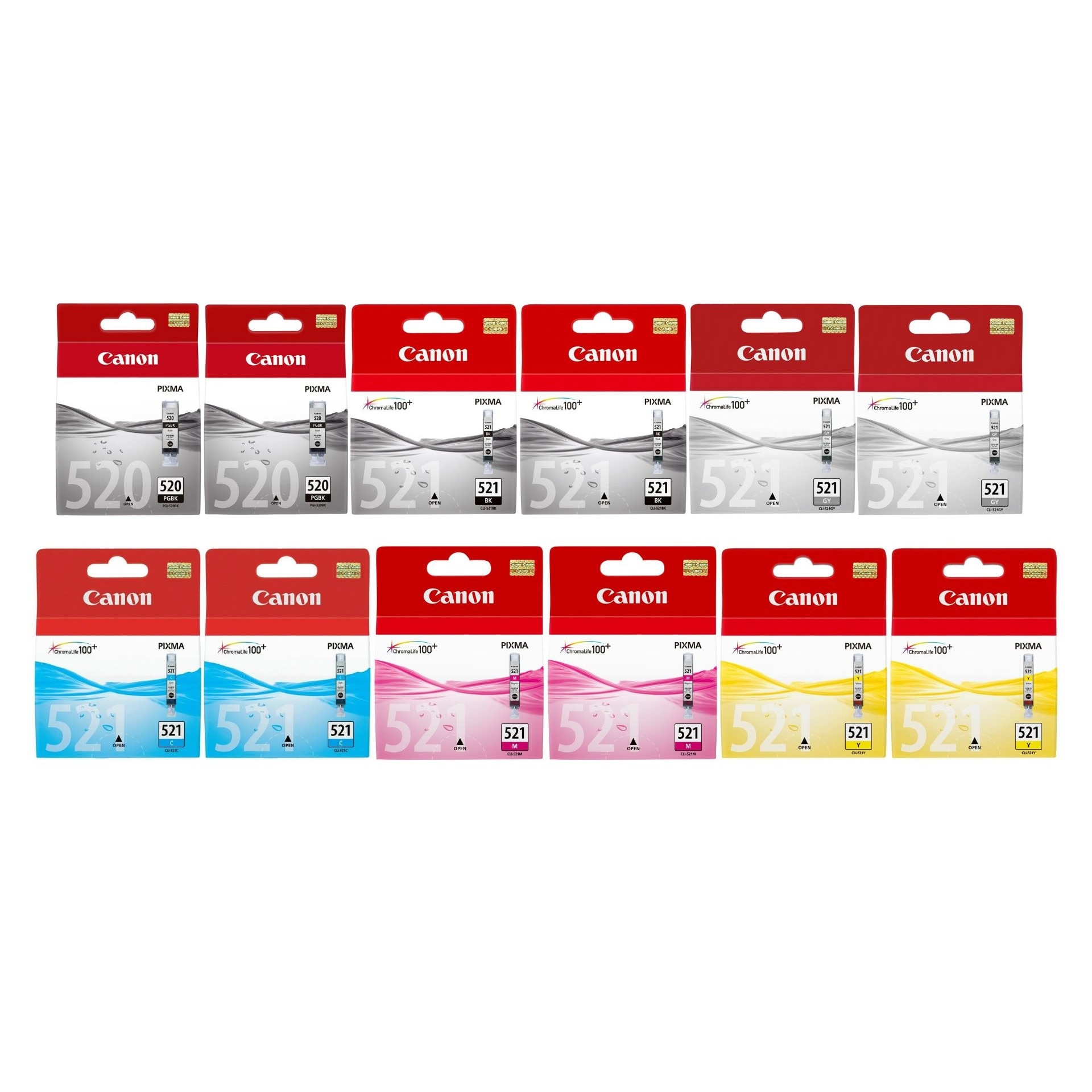 Pachet cartuse cerneala PGI-520BK negru x2 CLI-521BK negru x2 CLI-521C cyan x2 CLI-521M magenta x2 CLI-521Y galben x2 CLI-521GY gri x2 Canon original 7650 pagini