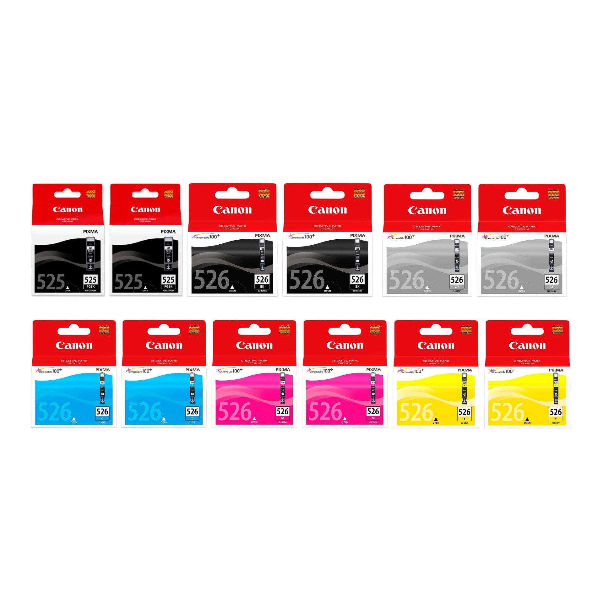 Pachet cartuse cerneala PGI-525BK negru x2 CLI-526BK negru x2 CLI-526C cyan x2 CLI-526M magenta x2 CLI-526Y galben x2 CLI-526GY gri x2 Canon original 8730 pagini