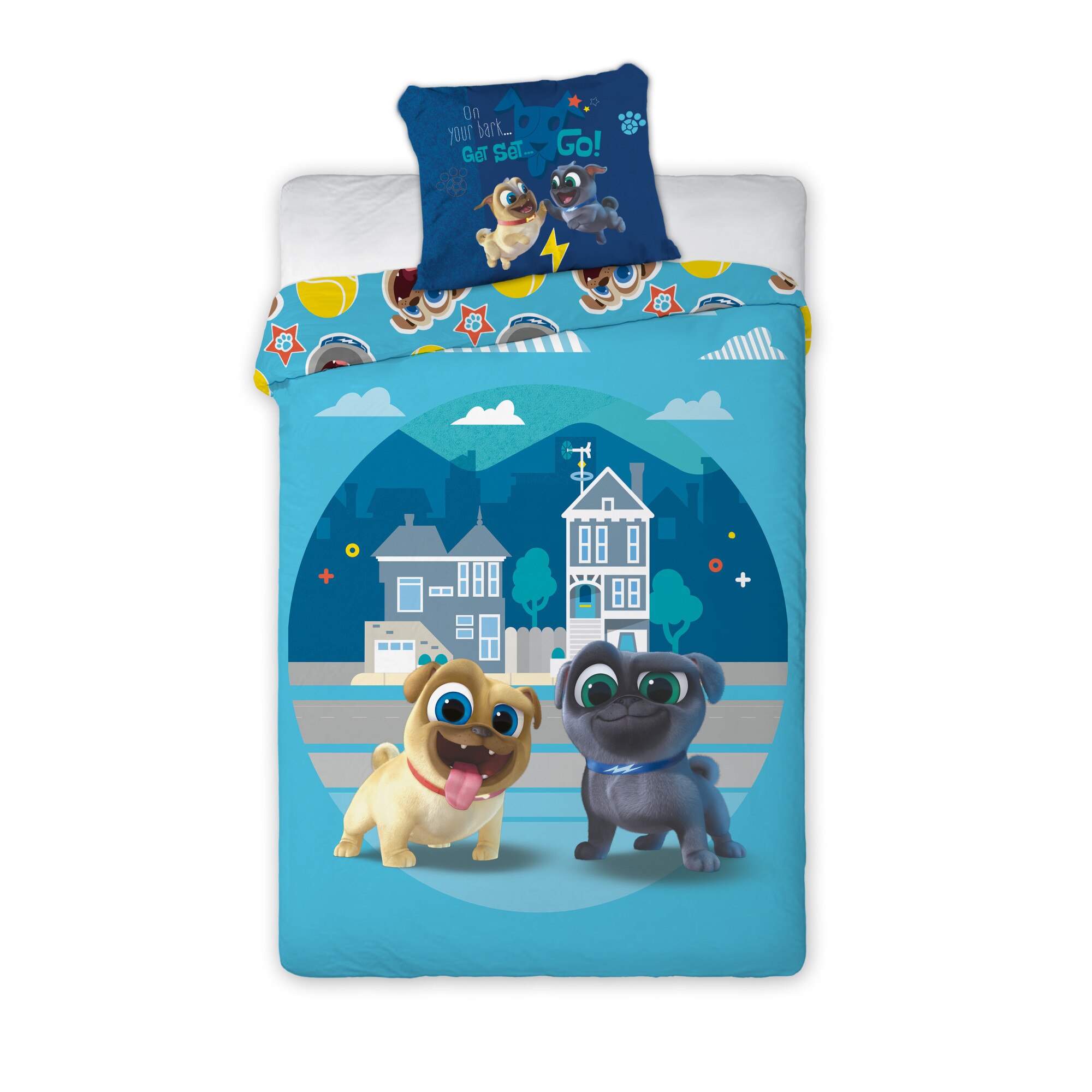 Lenjerie de pat copii, Puppy Dog Pals 003, 140x200 cm, Roz, 100% bumbac