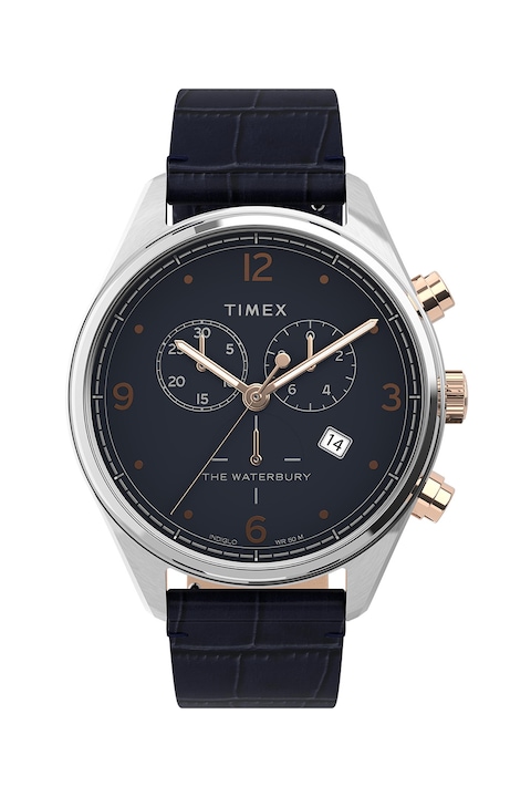 Timex, Часовник с хронограф, 42 мм, Тъмносин
