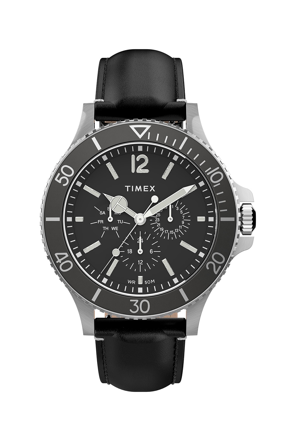 Timex, Ceas cu functii multiple si curea de piele, Negru