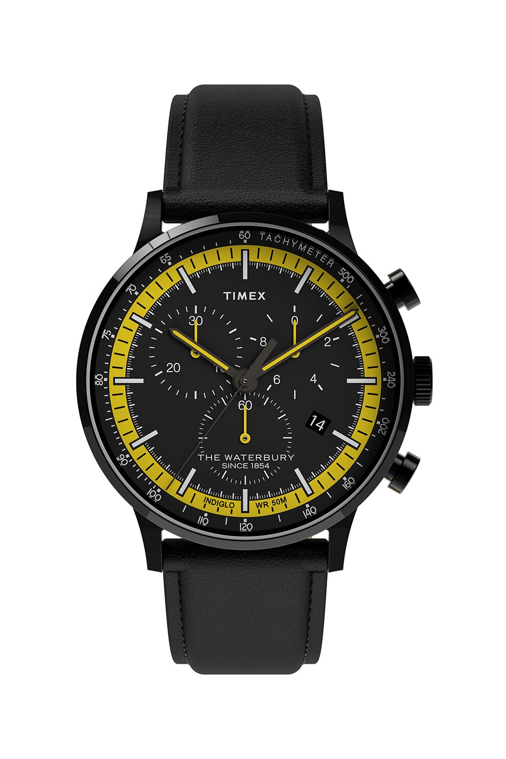 Timex, Ceas cronograf cu o curea din piele, Negru