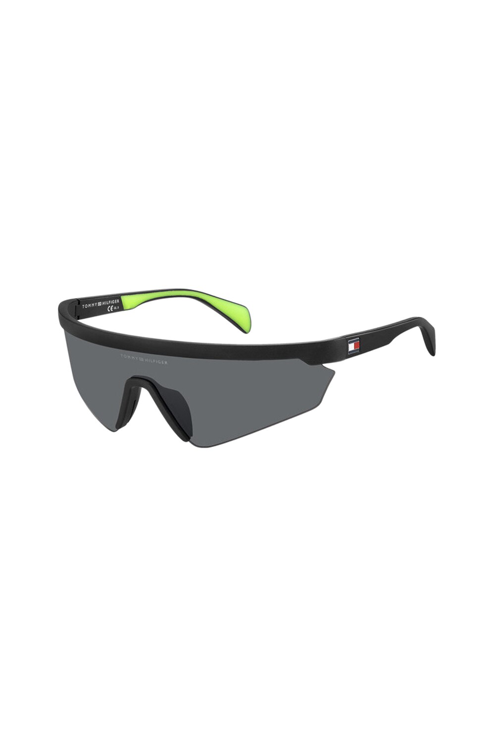 Tommy Hilfiger, Ochelari de soare shield cu logo discret, Negru/Verde electric, 99-120 Standard