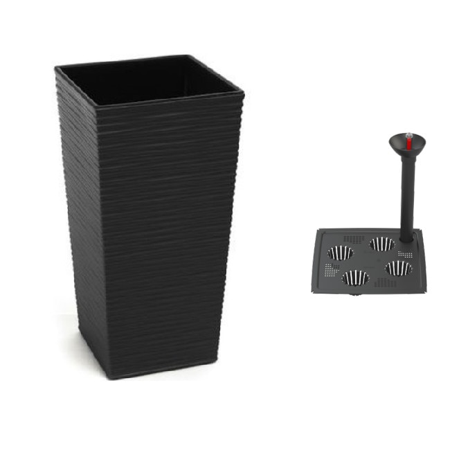 Ghiveci decorativ Lamela, Finezia dungi, 25x25x46.5 cm, negru + Sistem de irigare 25x25 cm