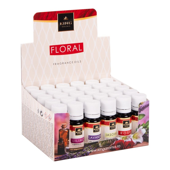 Pachet 30 buc ulei parfumat aromaterapie KING Aroma FLORAL, 10 ml