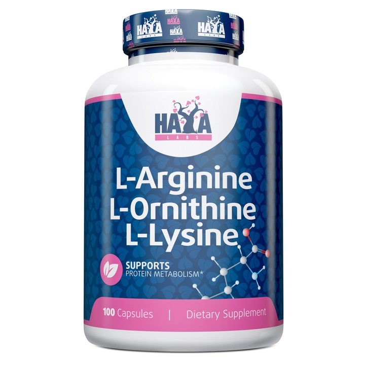 Supliment nutritiv Haya Labs, L-Arginine-L-Ornithine-L-Lysine, 100 capsule