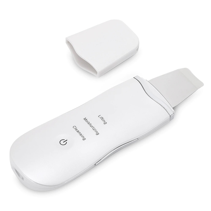 Ултразвуков уред за почистване на лице и релаксиращ/антиейджинг ултразвуков масаж, преносим, бял