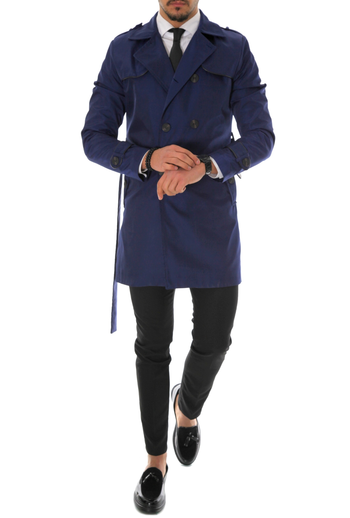 Palton barbati, slim fit, elegant, de primavara, bleumarin, S - eMAG.ro