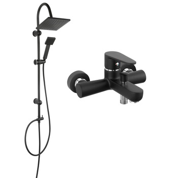 Coloana de dus Ferro Algeo, cu baterie cada / dus, set bara dus, culisant, dus fix, para dus mobila, negru mat Coloana de dus Ferro Algeo, cu baterie cada / dus, set bara dus, culisant, dus fix, para dus mobila, negru mat