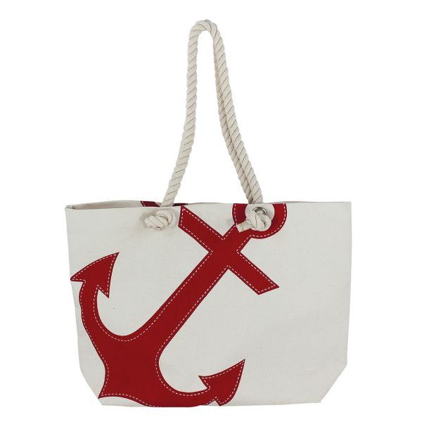 Sacosa cumparaturi Sea Club , model ancora ,alb/rosu, L 50 cm